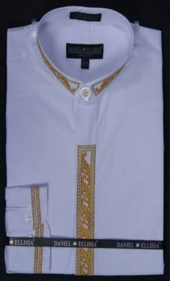 Daniel Ellissa Men's Banded Collar Dress Shirt - Leaf Print -Empire Shop ds3112c 4 whitegold opt