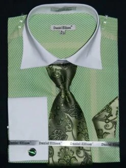 Daniel Ellissa Men's French Cuff Dress Shirt Set - Slanted Stripes 27 Daniel Ellissa Men's French Cuff Dress Shirt Set - Slanted Stripes -Empire Shop ds3770p2 apple 1