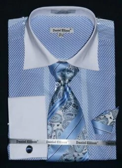 Daniel Ellissa Men's French Cuff Dress Shirt Set - Slanted Stripes 24 Daniel Ellissa Men's French Cuff Dress Shirt Set - Slanted Stripes -Empire Shop ds3770p2 lt blue 1