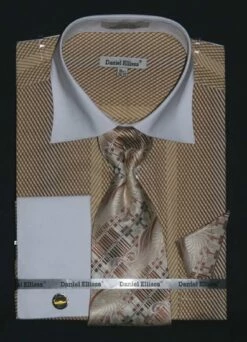 Daniel Ellissa Men's French Cuff Dress Shirt Set - Slanted Stripes 22 Daniel Ellissa Men's French Cuff Dress Shirt Set - Slanted Stripes -Empire Shop ds3770p2 mustard