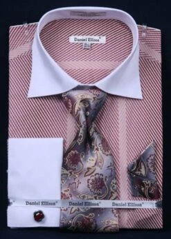 Daniel Ellissa Men's French Cuff Dress Shirt Set - Slanted Stripes 28 Daniel Ellissa Men's French Cuff Dress Shirt Set - Slanted Stripes -Empire Shop ds3770p2 pink 1