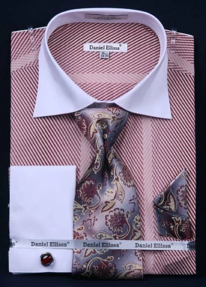 Daniel Ellissa Men's French Cuff Dress Shirt Set - Slanted Stripes 8 Daniel Ellissa Men's French Cuff Dress Shirt Set - Slanted Stripes - Image 6