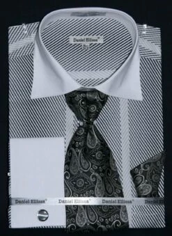 Daniel Ellissa Men's French Cuff Dress Shirt Set - Slanted Stripes 23 Daniel Ellissa Men's French Cuff Dress Shirt Set - Slanted Stripes -Empire Shop ds3770p2 white 1