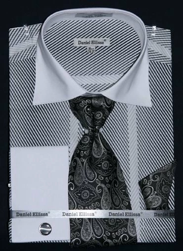 Daniel Ellissa Men's French Cuff Dress Shirt Set - Slanted Stripes 10 Daniel Ellissa Men's French Cuff Dress Shirt Set - Slanted Stripes - Image 8