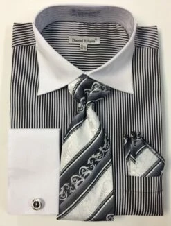 Daniel Ellissa Men's French Cuff Dress Shirt Set - Thin Stripes 12 Daniel Ellissa Men's French Cuff Dress Shirt Set - Thin Stripes -Empire Shop ds3775p2 black
