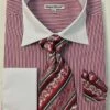 Daniel Ellissa Men's French Cuff Dress Shirt Set - Thin Stripes -Empire Shop ds3775p2 burgundy