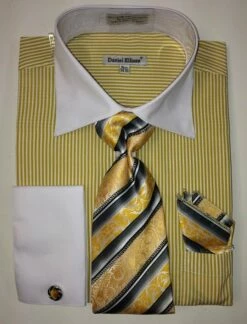 Daniel Ellissa Men's French Cuff Dress Shirt Set - Thin Stripes 11 Daniel Ellissa Men's French Cuff Dress Shirt Set - Thin Stripes -Empire Shop ds3775p2 mustard