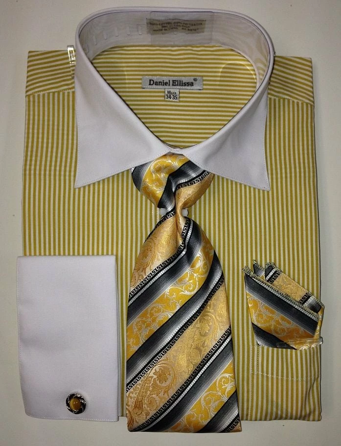 Daniel Ellissa Men's French Cuff Dress Shirt Set - Thin Stripes 6 Daniel Ellissa Men's French Cuff Dress Shirt Set - Thin Stripes - Image 4