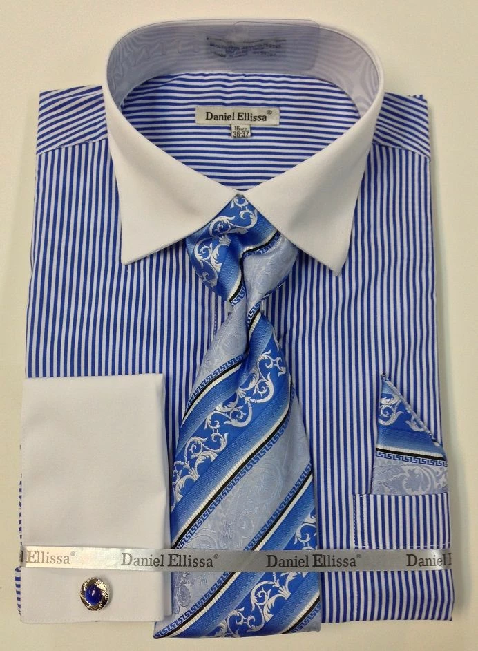 Daniel Ellissa Men's French Cuff Dress Shirt Set - Thin Stripes 4 Daniel Ellissa Men's French Cuff Dress Shirt Set - Thin Stripes - Image 2