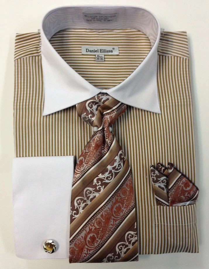 Daniel Ellissa Men's French Cuff Dress Shirt Set - Thin Stripes 5 Daniel Ellissa Men's French Cuff Dress Shirt Set - Thin Stripes - Image 3