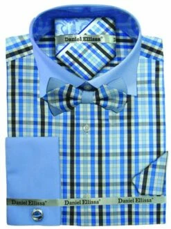 Daniel Ellissa Men's French Cuff Dress Shirt - New 5pc Set -Empire Shop ds3779bp2 blue 1