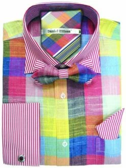 Daniel Ellissa Men's French Cuff Dress Shirt - New 5pc Set -Empire Shop ds3779bp2 multi 1