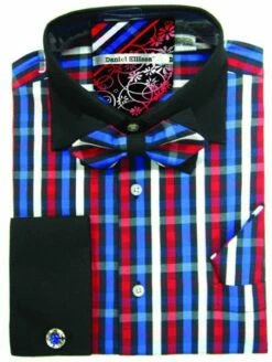 Daniel Ellissa Men's French Cuff Dress Shirt - New 5pc Set -Empire Shop ds3779p2 red blue 1