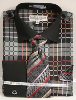 Daniel Ellissa Men's French Cuff Shirt Set - Colorful Geometric -Empire Shop ds3785p2 black