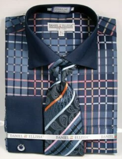 Daniel Ellissa Men's French Cuff Shirt Set - Colorful Geometric -Empire Shop ds3785p2 blue