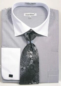 Avanti Uomo Men's French Cuff Shirt Set - Pinstripe -Empire Shop ds3798p2 black 8