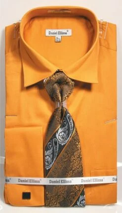 Daniel Ellissa Men's 100% Cotton French Cuff Shirt Set - Solid -Empire Shop ds3798p2 honey gold