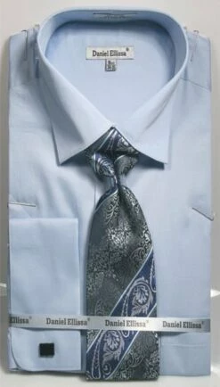 Daniel Ellissa Men's 100% Cotton French Cuff Shirt Set - Solid -Empire Shop ds3798p2 lt blue