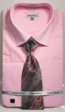 Daniel Ellissa Men's 100% Cotton French Cuff Shirt Set - Solid -Empire Shop ds3798p2 pink
