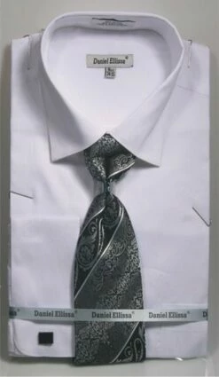 Daniel Ellissa Men's 100% Cotton French Cuff Shirt Set - Solid -Empire Shop ds3798p2 white