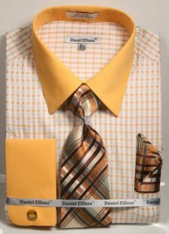 Daniel Ellissa Men's 100% Cotton French Cuff Shirt Set - Weave