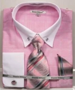 Daniel Ellissa Men's French Cuff Shirt Set - Accented Tie -Empire Shop ds3810p2pink
