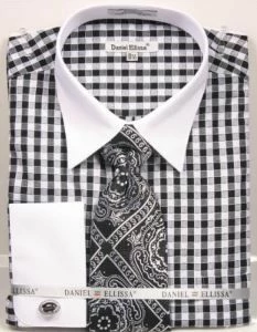 Daniel Ellissa Men's Outlet French Cuff Shirt Set - Tiled Jacquard Tie