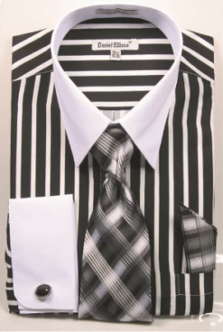 Daniel Ellissa Men's French Cuff Shirt Set - Fashion Bold Stripes