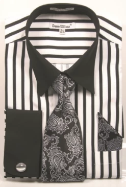 Daniel Ellissa Men's French Cuff Shirt Set - Fashion Bold Stripes 9 Daniel Ellissa Men's French Cuff Shirt Set - Fashion Bold Stripes -Empire Shop ds3813p2wht blk