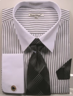 Daniel Ellissa Men's French Cuff Shirt Set - Dark Accented Tie