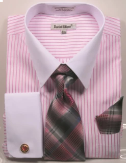 Daniel Ellissa Men's French Cuff Shirt Set - Dark Accented Tie -Empire Shop ds3814p2pink