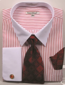 Daniel Ellissa Men's French Cuff Shirt Set - Dark Accented Tie -Empire Shop ds3814p2red