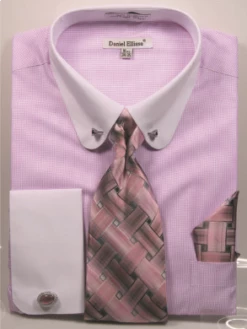 Daniel Ellissa Men's French Cuff Shirt Set - Geometric Stripes -Empire Shop ds3815p2pink