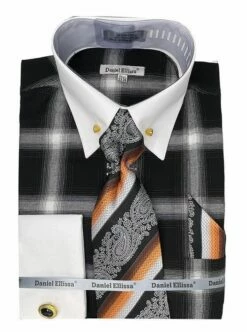 Daniel Ellissa Men's French Cuff Shirt Set - Gradient Windowpane