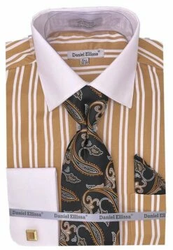 Daniel Ellissa Men's French Cuff Shirt Set - Twin Stripes -Empire Shop ds3823p2 bown