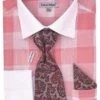 Daniel Ellissa Men's French Cuff Shirt Set - Bold Color -Empire Shop ds3824p2 coral