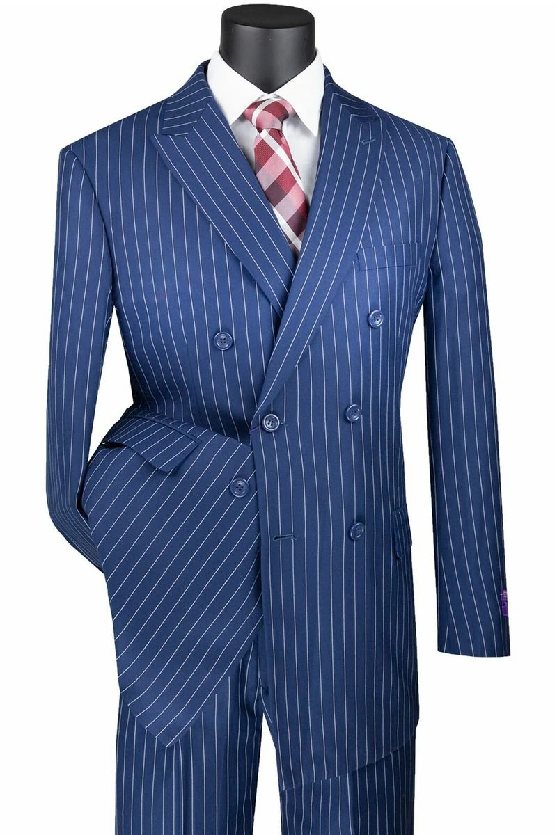 Vinci Men's 2 Piece Double Breasted Suit - Banker Pinstripe 6 Vinci Men's 2 Piece Double Breasted Suit - Banker Pinstripe - Image 4