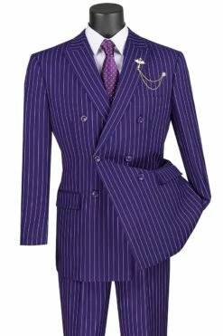 Vinci Men's 2 Piece Double Breasted Suit - Banker Pinstripe 15 Vinci Men's 2 Piece Double Breasted Suit - Banker Pinstripe -Empire Shop dss 4 purple