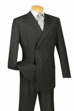 Vinci Men's 2 Piece Double Breasted Suit - Banker Pinstripe