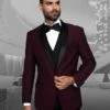 Statement Men's Outlet 3 Piece Wool Tuxedo - Stylish Accents -Empire Shop encore burgundy 2 29
