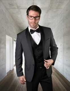 Statement Men's 3 Piece Wool Tuxedo - Stylish Accents -Empire Shop encore charcoal 2