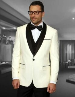 Statement Men's 3 Piece Wool Tuxedo - Stylish Accents -Empire Shop encore offwht 2