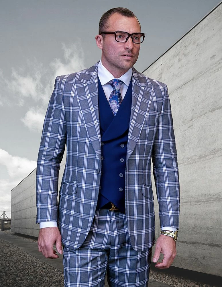 Statement Men's 100% Wool 3 Piece Suit - Plaid Pattern 5 Statement Men's 100% Wool 3 Piece Suit - Plaid Pattern - Image 3