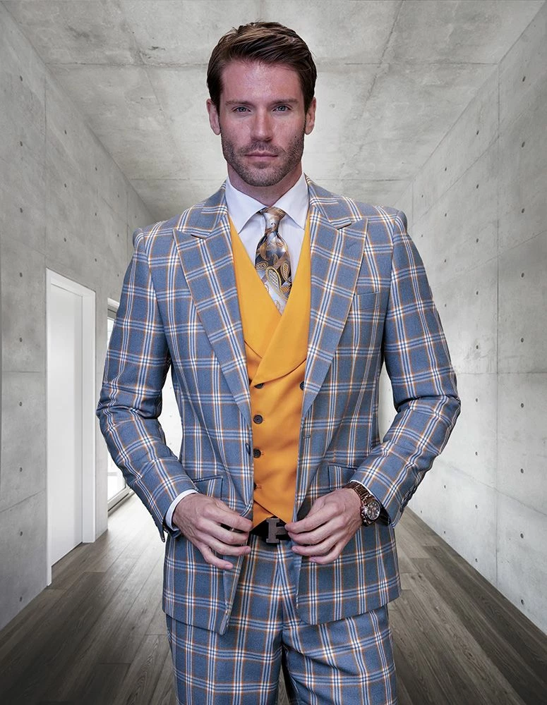 Statement Men's 100% Wool 3 Piece Suit - Plaid Pattern 4 Statement Men's 100% Wool 3 Piece Suit - Plaid Pattern - Image 2