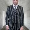 Statement Men's 3 Piece 100% Wool Suit - Bold Quad-Stripe -Empire Shop feroli black