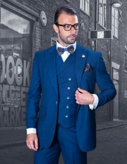 Statement Men's 100% Wool Suit - 10 Button Vest -Empire Shop florence sapphire