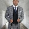 Statement Men's 100% Wool 3 Piece Suit - Triple Tone Plaid -Empire Shop fogia navy