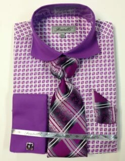 Fratello Men's French Cuff Dress Shirt Set - Artistic Small Checker