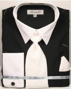 Fratello Men's French Cuff Dress Shirt Set - Accented Two Tone