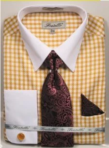 Fratello Men's Outlet French Cuff Dress Shirt Set - White Accents